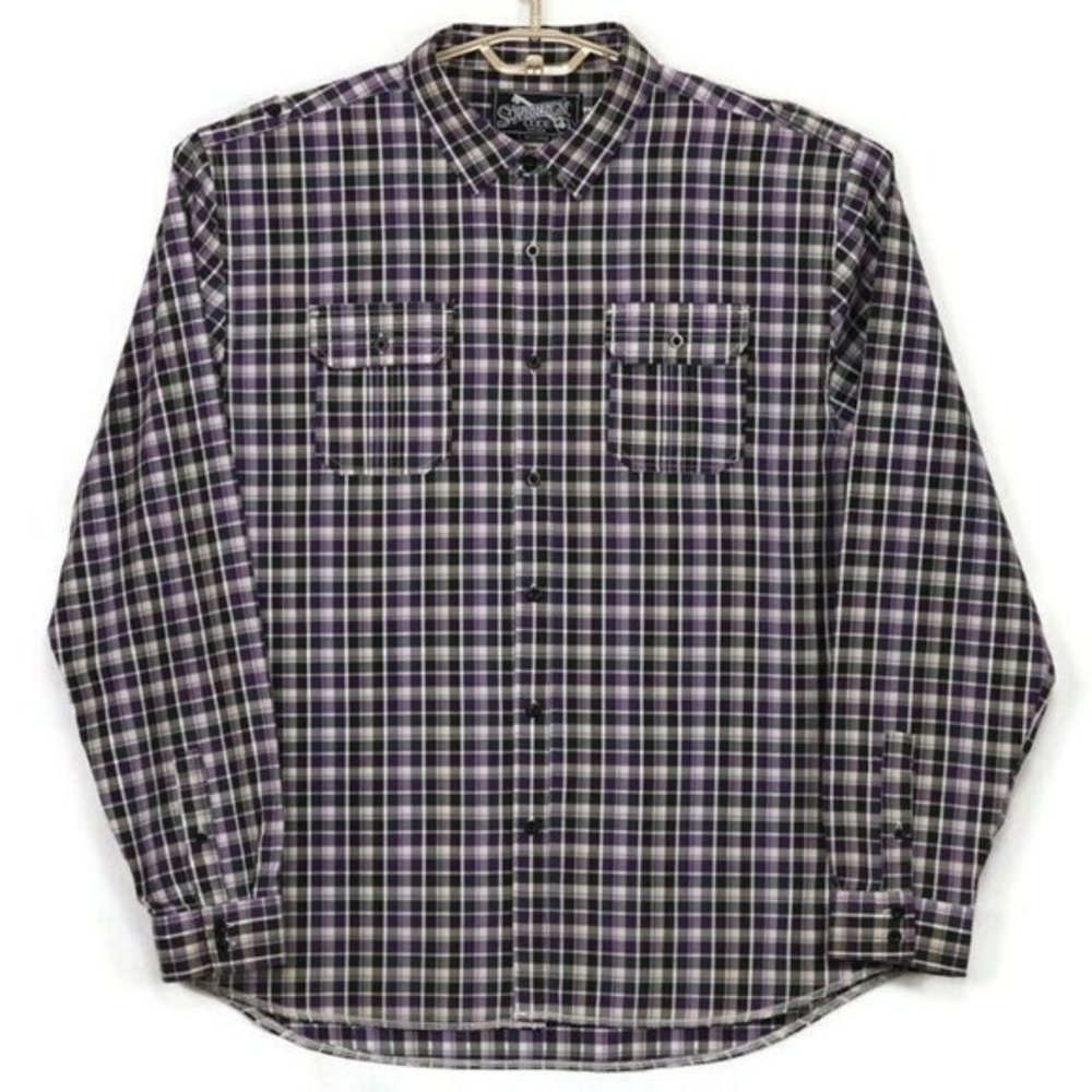 Sovereign Code Shirt Purple Gray Plaid Long Sleeve XXL 2XL